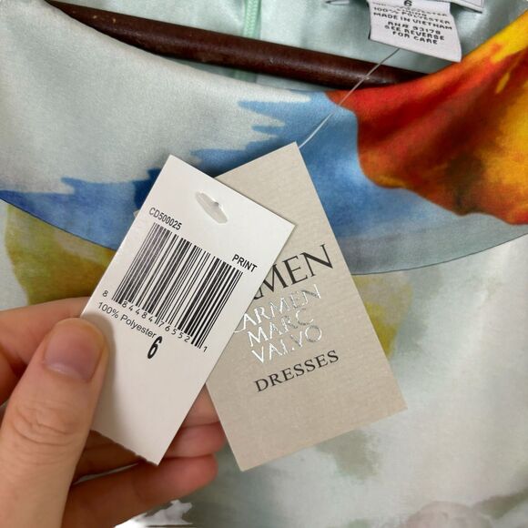 NWT Carmen Marc Valvo Print Floral Cap Sleeve A-Line Cocktail Dress Women's 6 - Picture 6 of 6